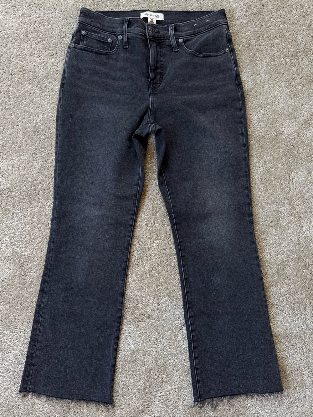 Madewell Mid-Rise Kick Out Jeans in Black with Raw Hem